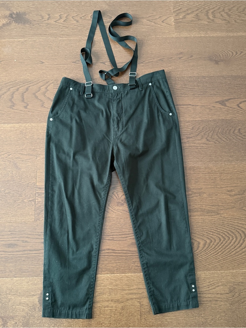 Helmut Lang Cropped Green Chinos with Suspenders